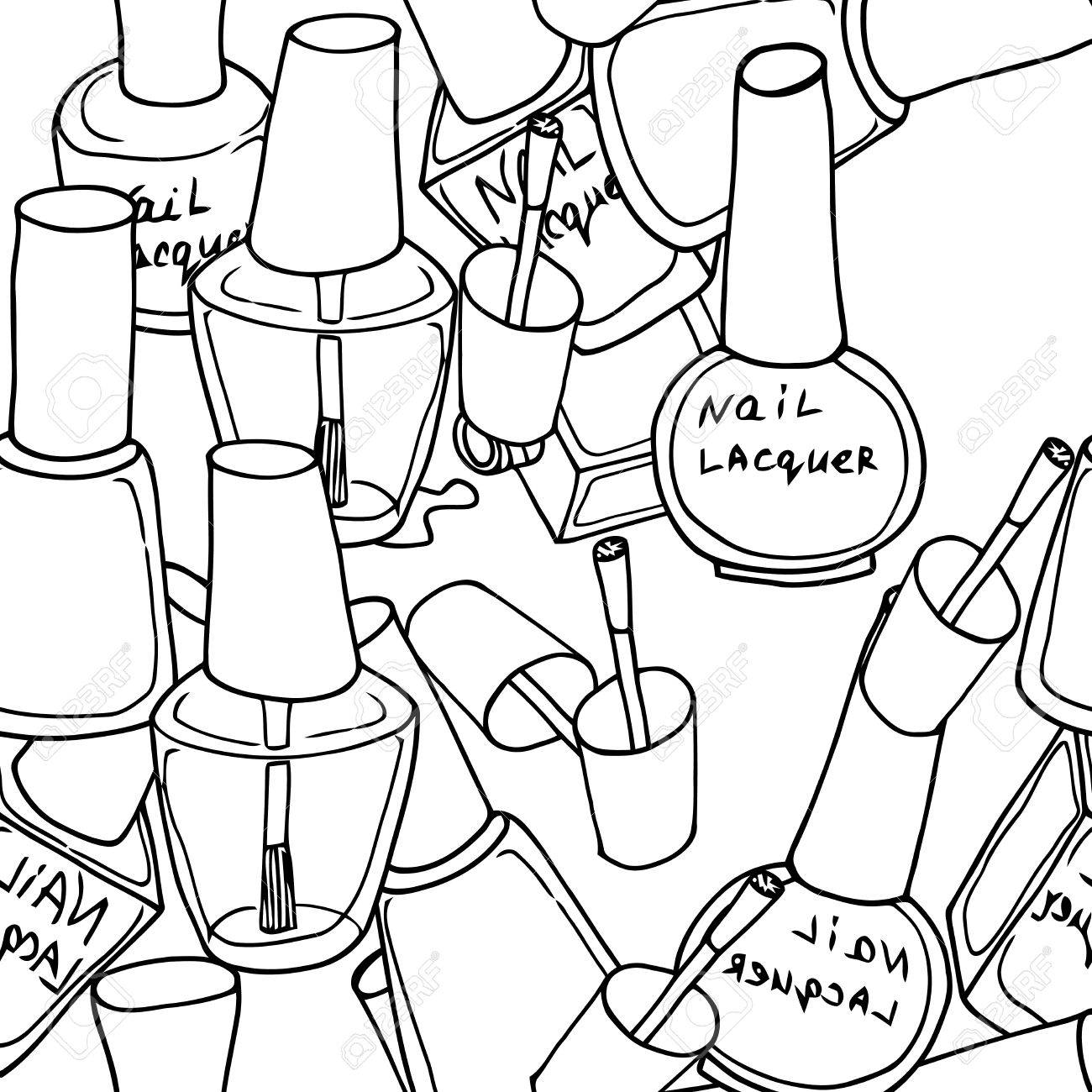 1300x1300 Seamless Black And White Pattern With Nail Polish. Fashion Vector