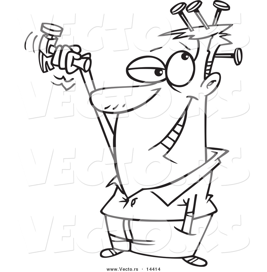 1024x1044 Vector Of A Cartoon Man Hammering Nails In His Head