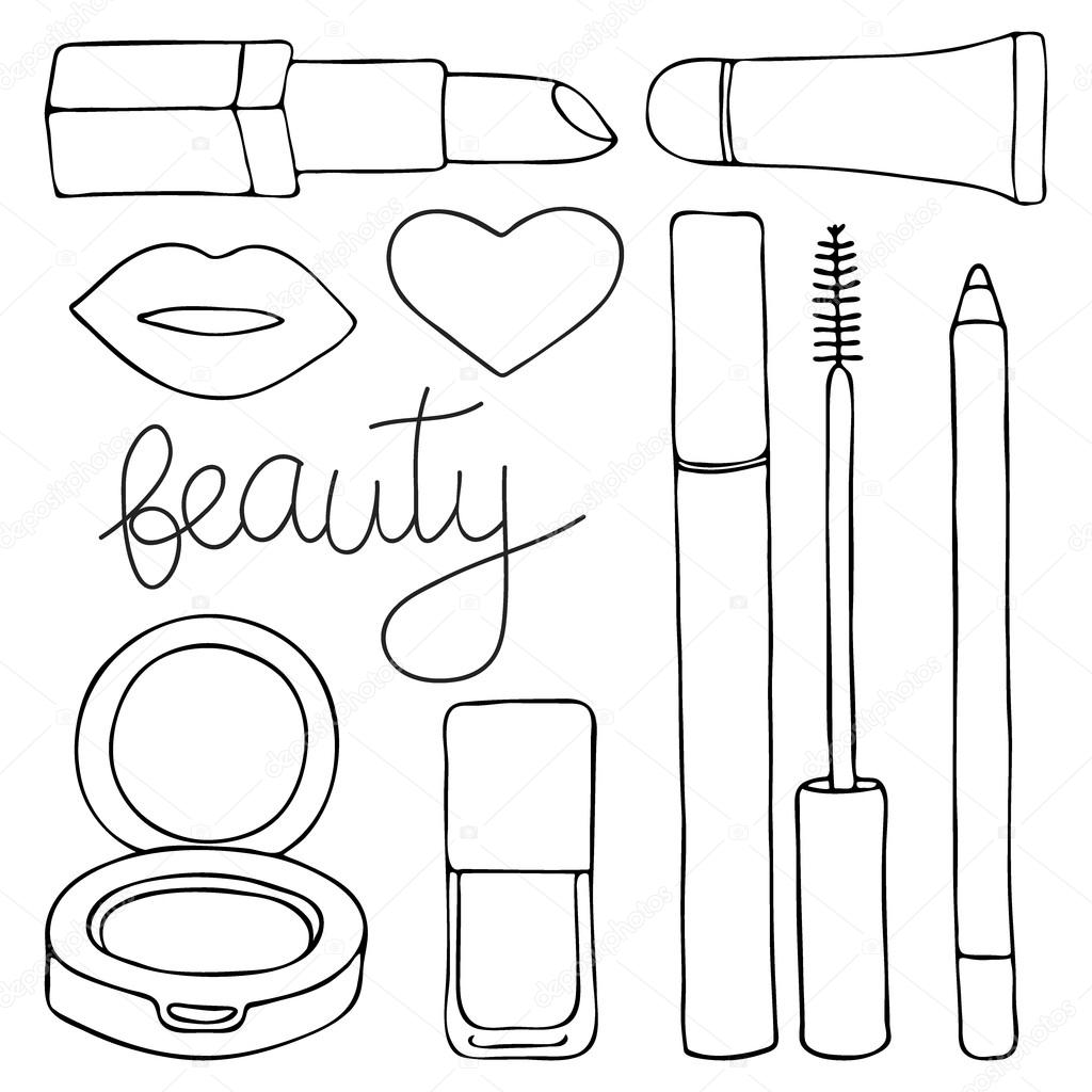 1024x1024 Cosmetics Or Make Up Set. Hand Drawn Cartoon Collection