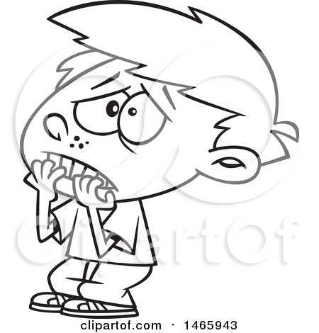 450x470 Clipart Of A Cartoon Lineart Scared Boy Biting His Finger Nails