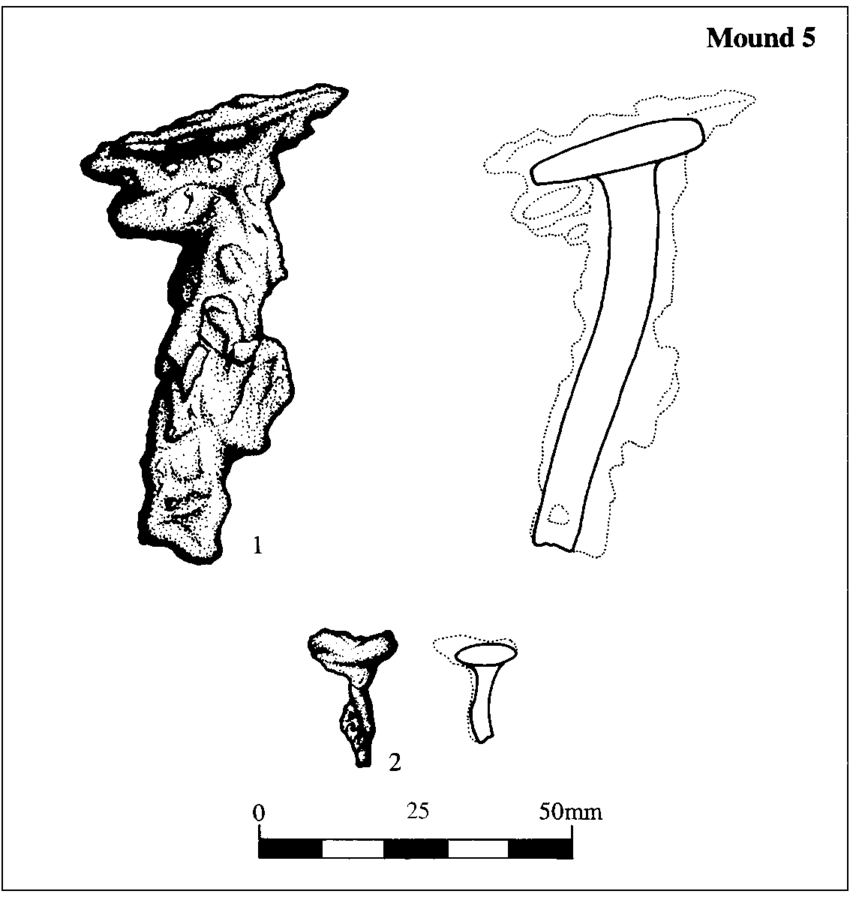 850x897 Mound 5 Objects Two Iron Nails. Drawing Frances Chaloner