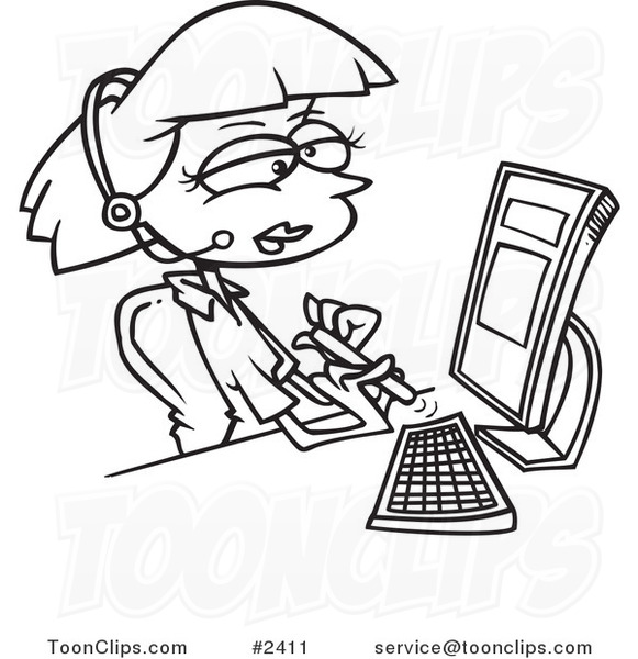 581x600 Cartoon Black And White Line Drawing Of A Secretary Filing Her