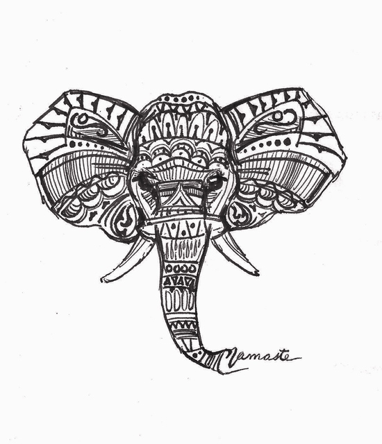 550x640 Maria Changalidi Artwork Namaste Elephant Original Drawing Pen