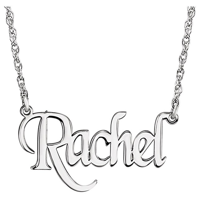 640x640 Personalized 14k White Gold Block Nameplate Pendant Necklace