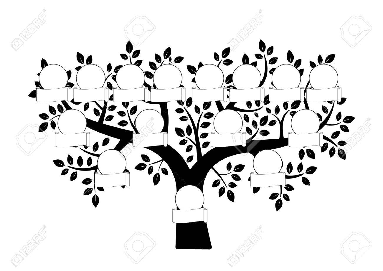 1300x920 Family Tree And Nameplate. Vector Black Illustration On The White
