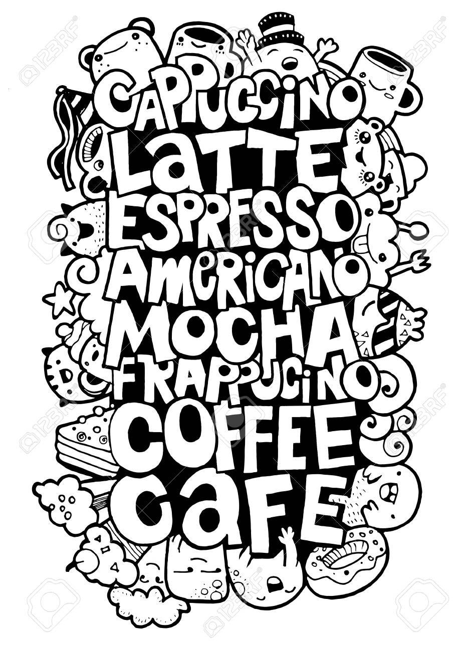 936x1300 Hand Drawing Names Of Popular Coffee Drinks With Cute Monsters