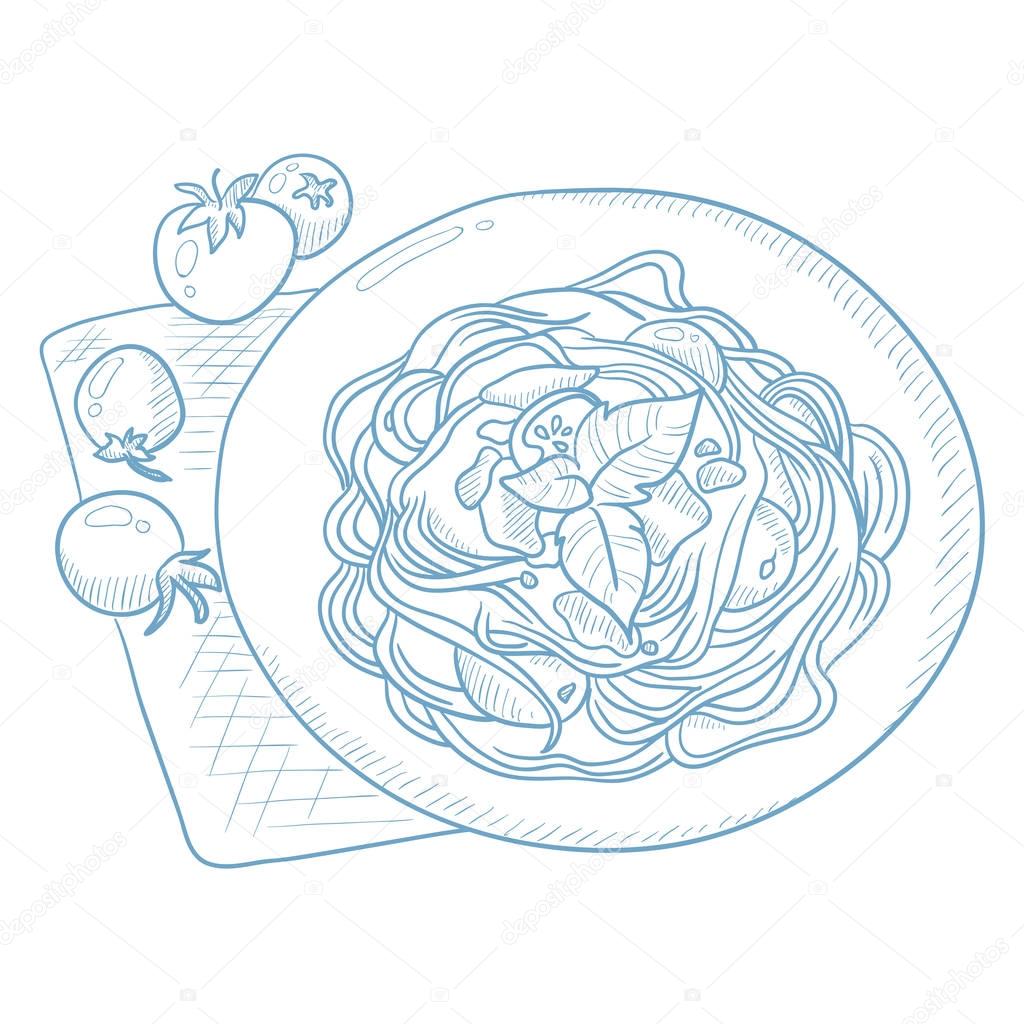 1024x1024 Spaghetti With Basil On Plate. Stock Vector Rastudio