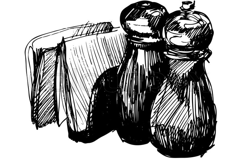 800x533 Black And White Vector Sketch Pepper Shaker And Napkin Stock