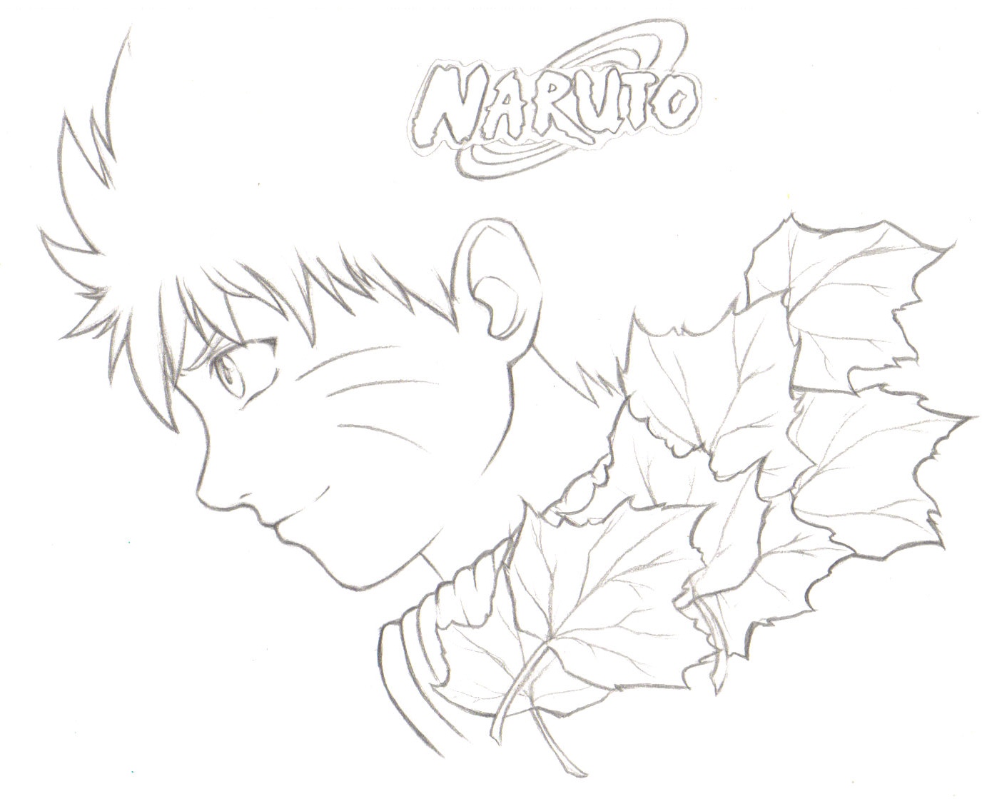 1383x1119 Naruto And Leaves In Pencil By Vulpix3337
