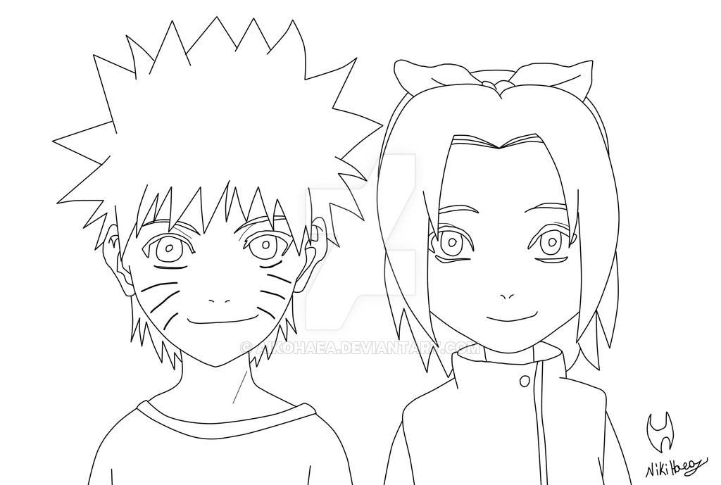 1024x689 Naruto And Sakura As Kids Lineart By Aikohaea