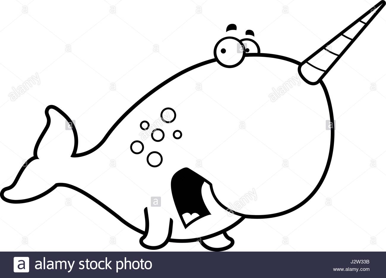 1300x936 A Cartoon Illustration Of A Narwhal Looking Scared Stock Vector