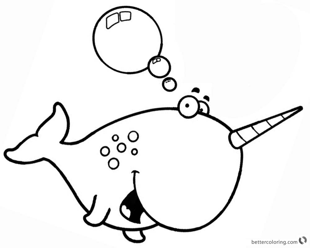 1000x800 Cartoon Narwhal Coloring Pages With Bubbles