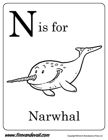 350x453 N Is For Narwhal Printable