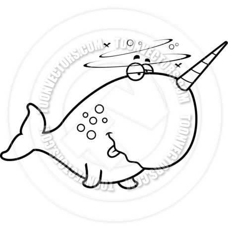 460x460 Cartoon Narwhal Drunk (Black And White Line Art) By Cory Thoman