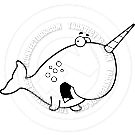 460x460 Cartoon Narwhal Scared (Black And White Line Art) By Cory Thoman