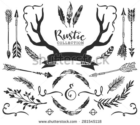 450x403 Hand Drawn Vintage Antlers, Feathers, Arrows With Lettering