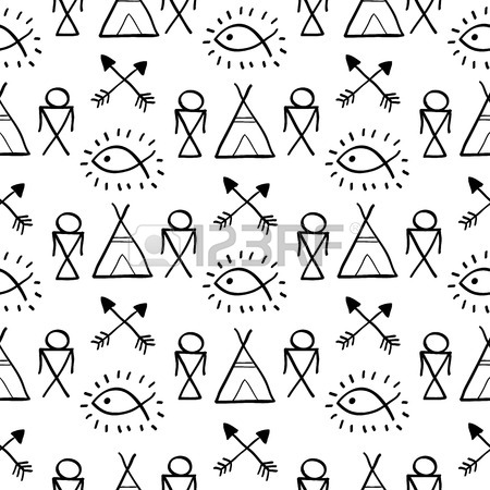450x450 Native American Seamless Pattern With Indian Chief Headdress
