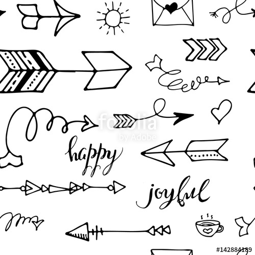 500x500 Tribal Vintage Black Arrows On White Background. Seamless Vector