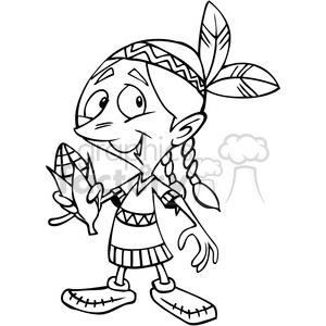 300x300 Royalty Free Native American Girl Holding Corn Cartoon Black
