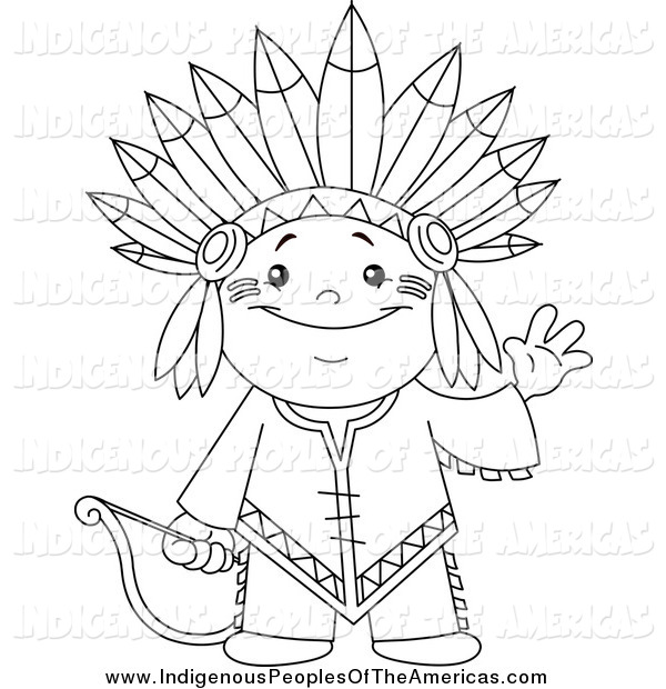 600x620 Vector Cartoon Clipart Of A Black And White Cute Native American