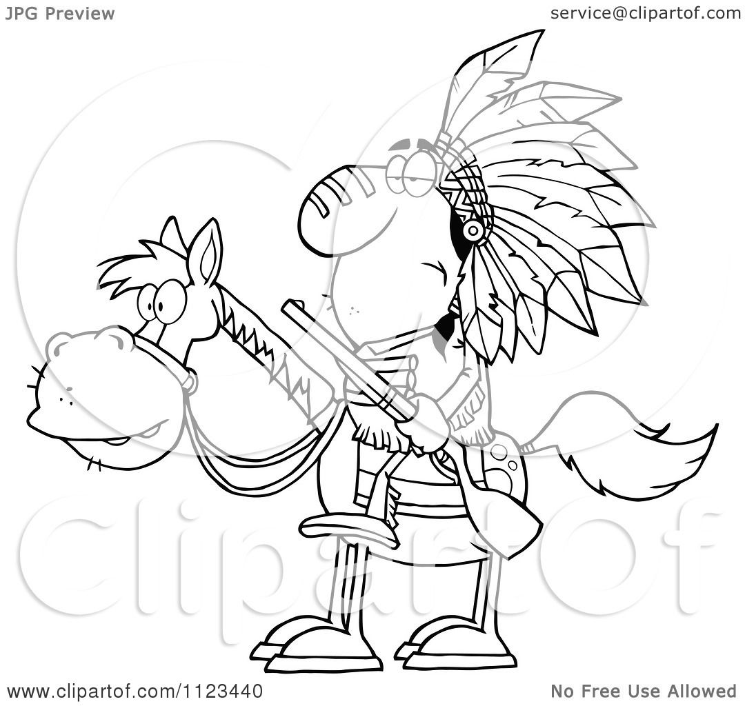 1080x1024 Cartoon Of An Outlined Native American Indian Chief On Horseback