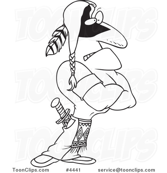 581x600 Cartoon Black And White Line Drawing Of A Strong Native American