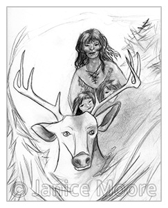243x300 Deer Riders, Native American Fantasy Art Drawing
