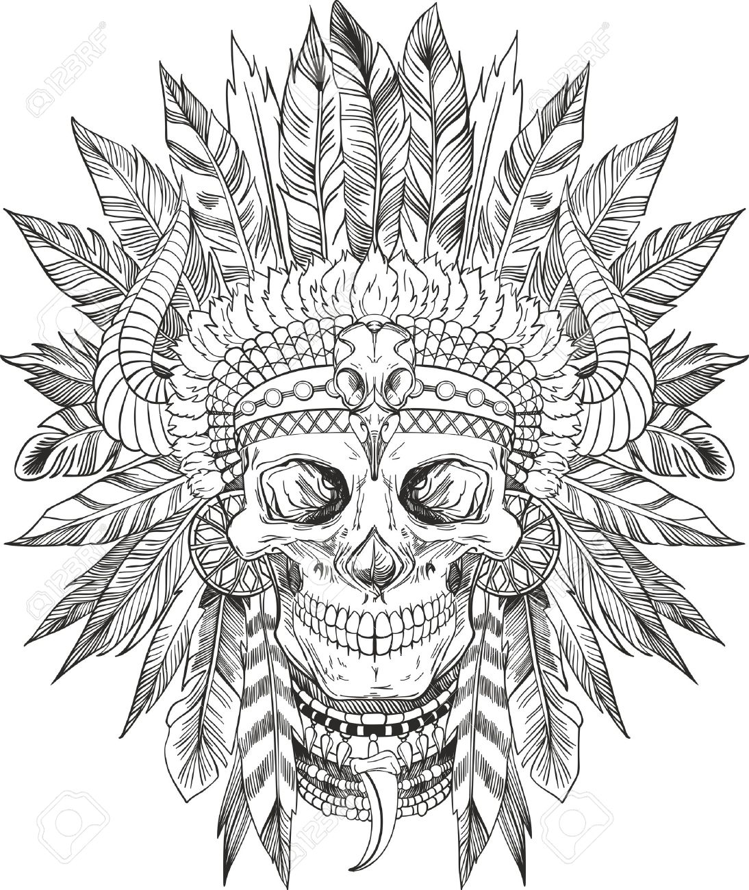 1094x1300 Skull Of Native American In Chief Headdress Royalty Free Cliparts