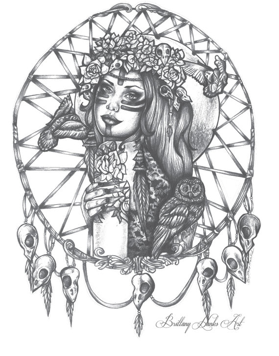 570x727 Dreamcatcher Girl Archival Art Print 12x16 16x20 Pin Up