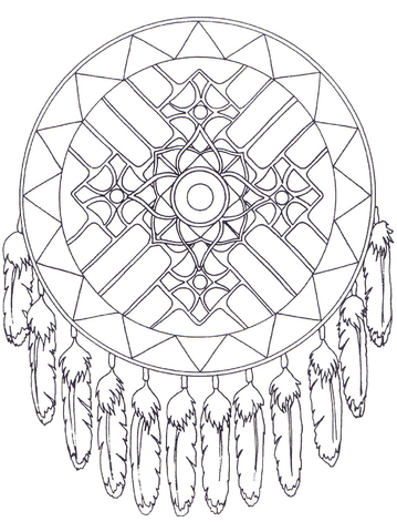 359x480 Native American Dreamcatcher Mandala Coloring Page Free