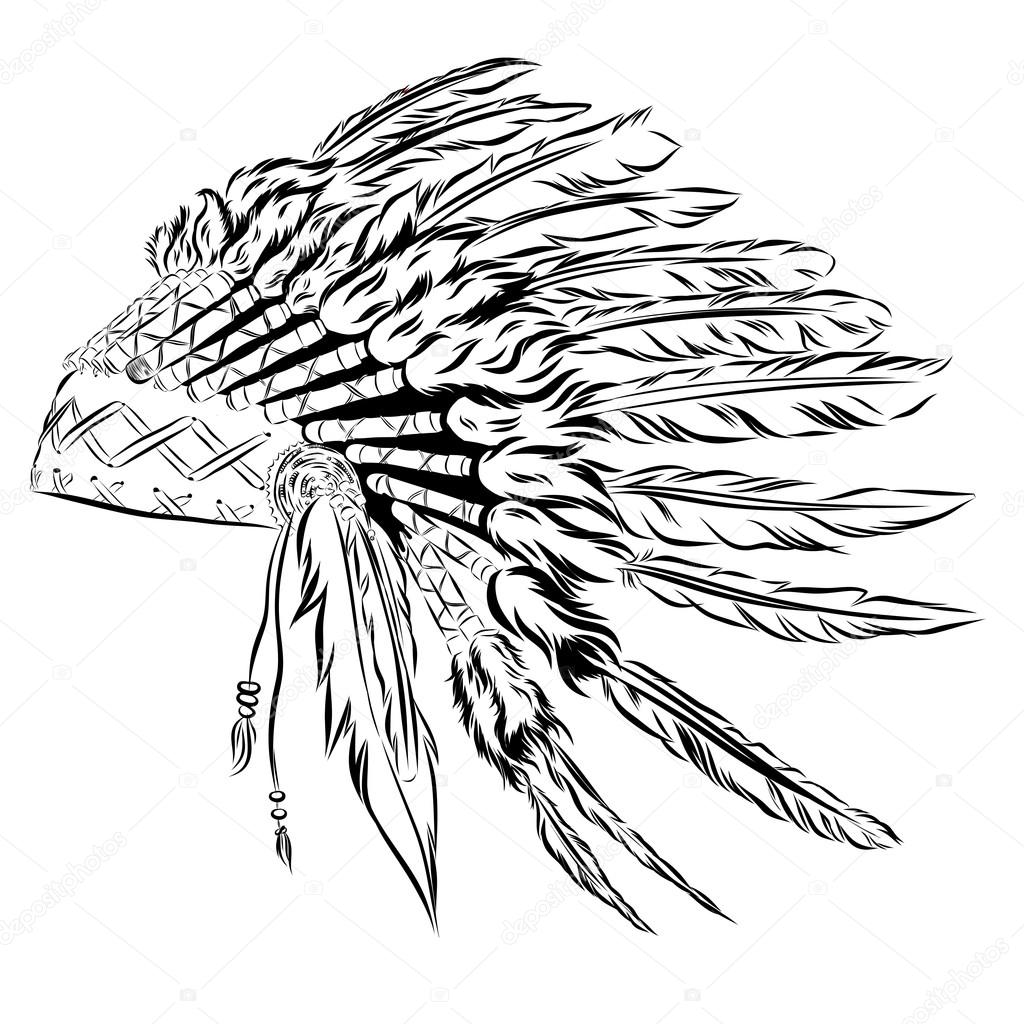 1024x1024 Native American Indian Headdress With Feathers In A Sketch Style