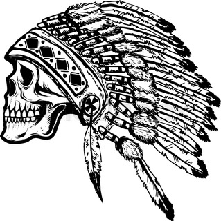 319x320 Hand Drawn Native American Indian Feather Headdress With Human