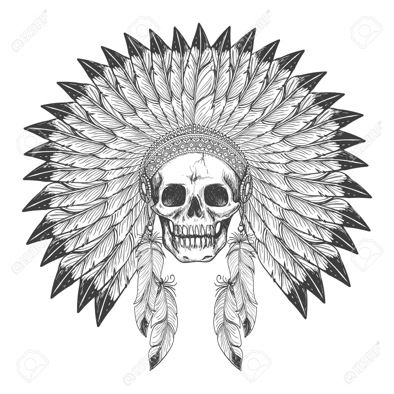 1299x1300 Native American Indian Apache Skull With Indian Feather Headdress
