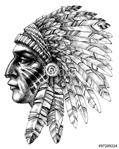 402x500 Native American Indian Warrior Profile With War Headdress, T Shi