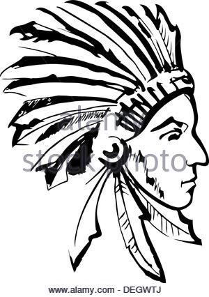 300x426 Sketch Of Tattoo Art, Portrait Of American Indian Head Stock Photo