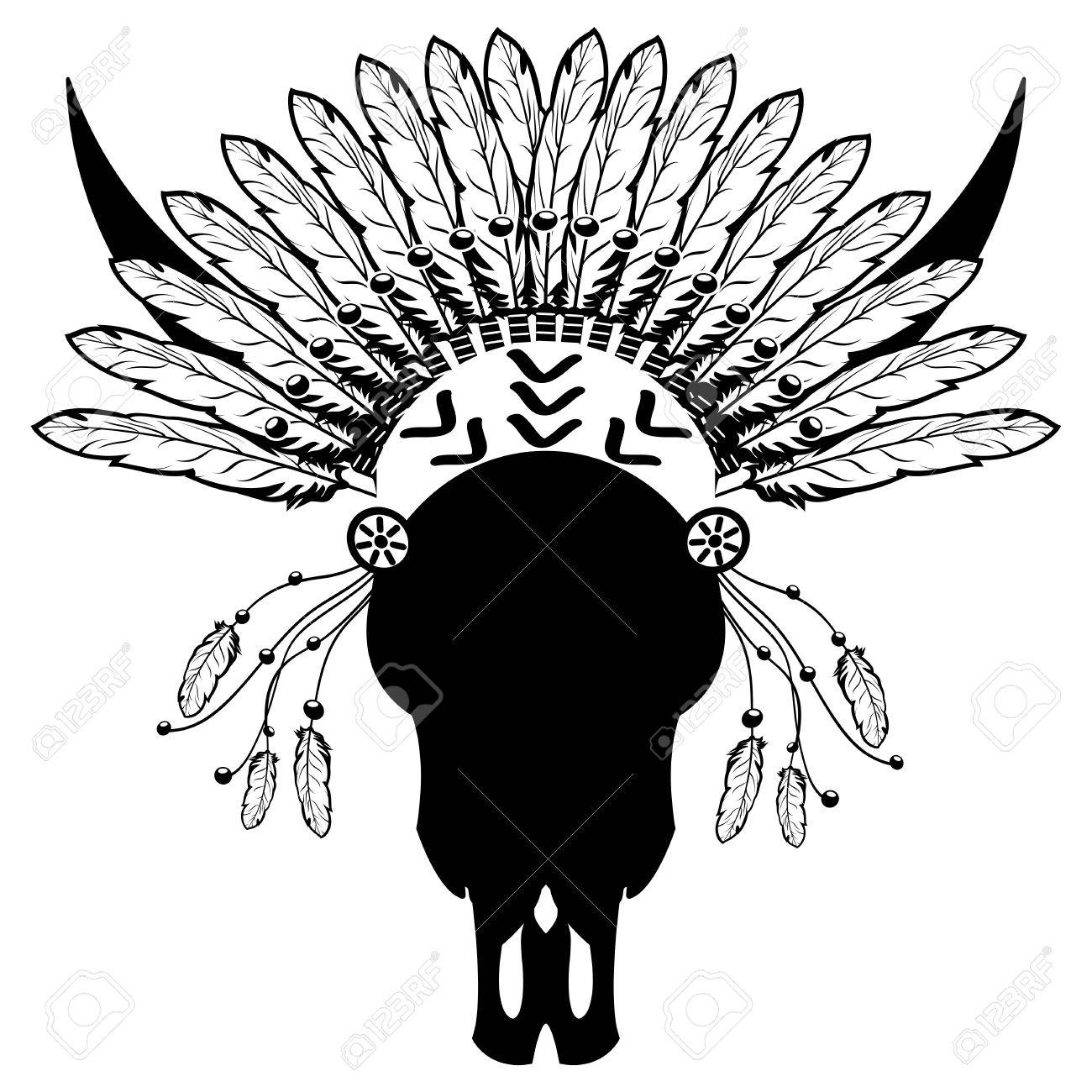 1300x1300 Warrior Style Wild Animal Skull With Tribal Headdress With Plain