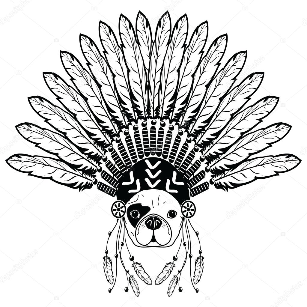 1024x1024 Warrior Style French Bulldog With Tribal Headdress With Plain