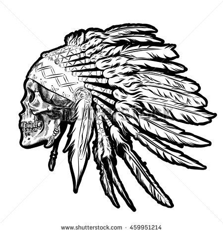 450x470 Hand Drawn Native American Indian Feather Headdress With Human