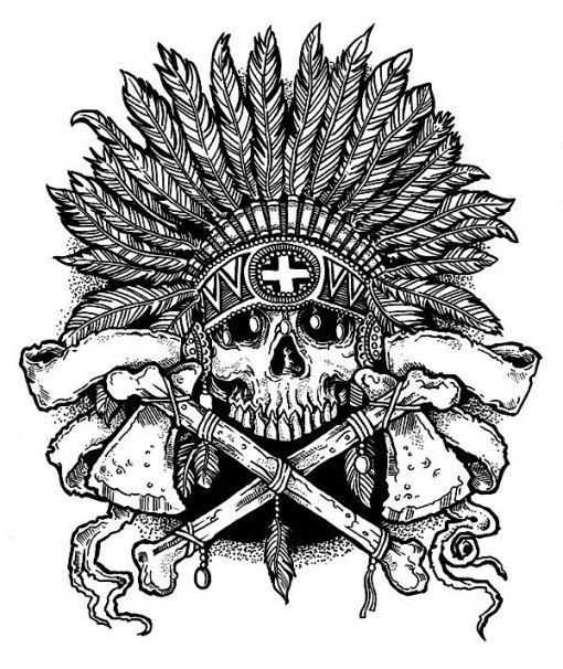 510x606 Native American Skull Tattoos Flash Bone Axes Indian Skull Tattoo