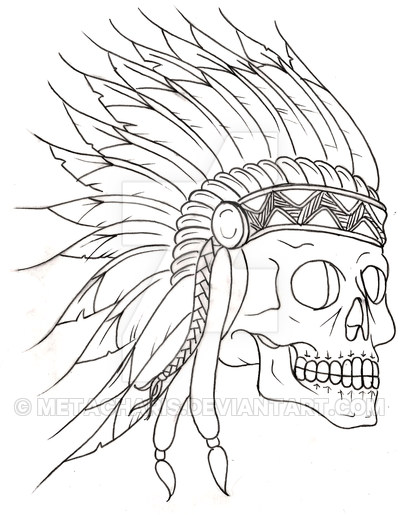400x515 Skull With Headdress Tattoo By Metacharis