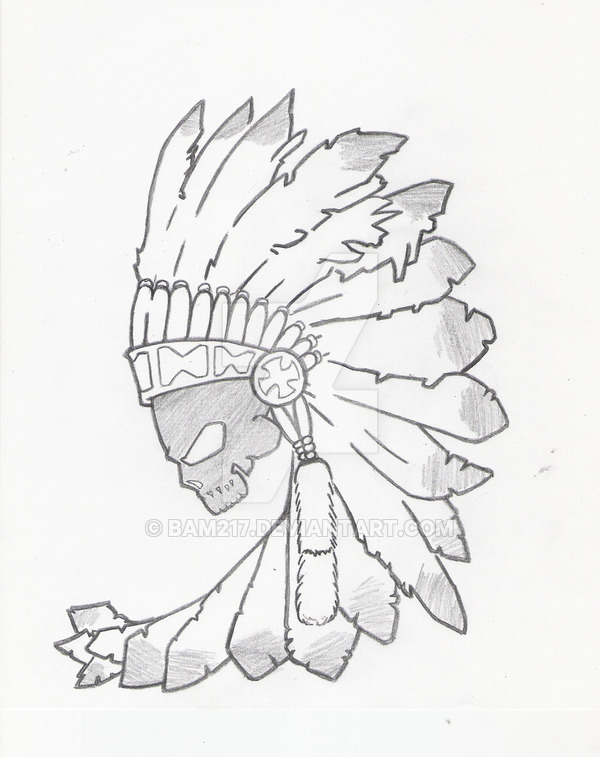 600x757 Black Skull Indian By Bam217