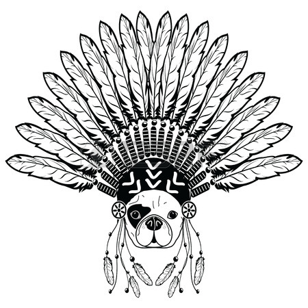 450x450 Warrior Style French Bulldog With Tribal Headdress With Plain