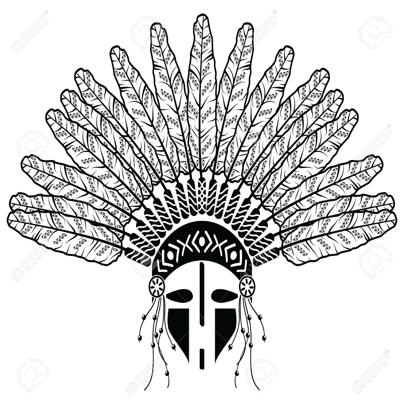 1300x1300 Aztec, Ethnic Style Headdress With Plain Feathers, Beads