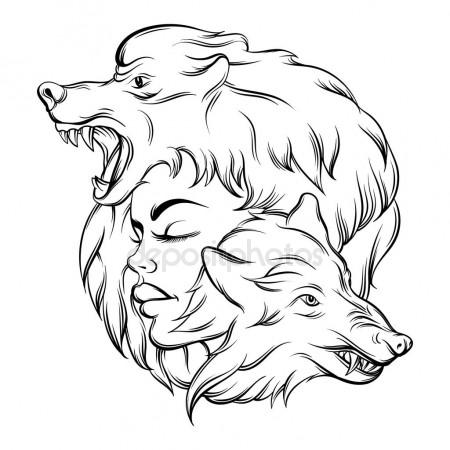 450x450 Painted Face, Native American Woman With War Mask And Wolf Skin