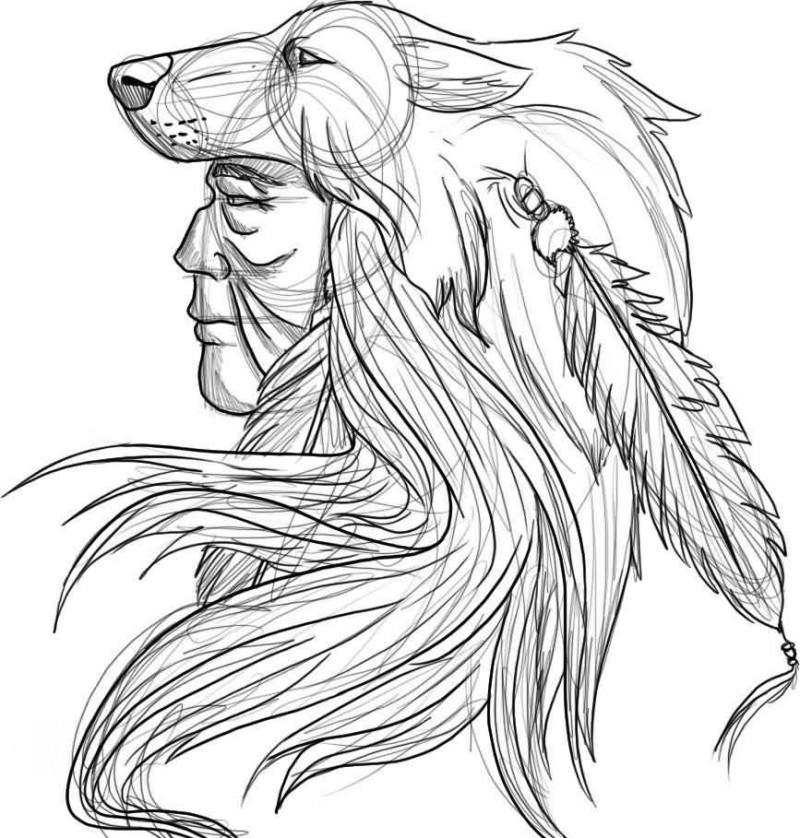 800x838 Impressive Designed Black And White Indian Tattoo With Wolf Helmet