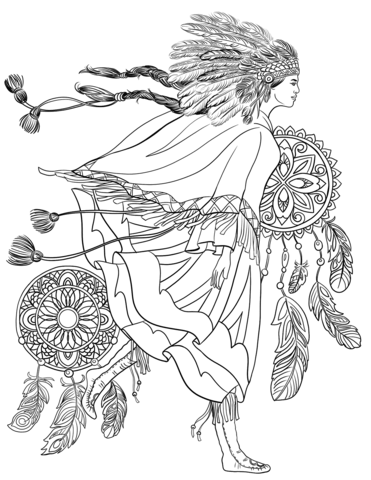 371x480 Indigenous Woman In A Traditional Costume Coloring Page Free