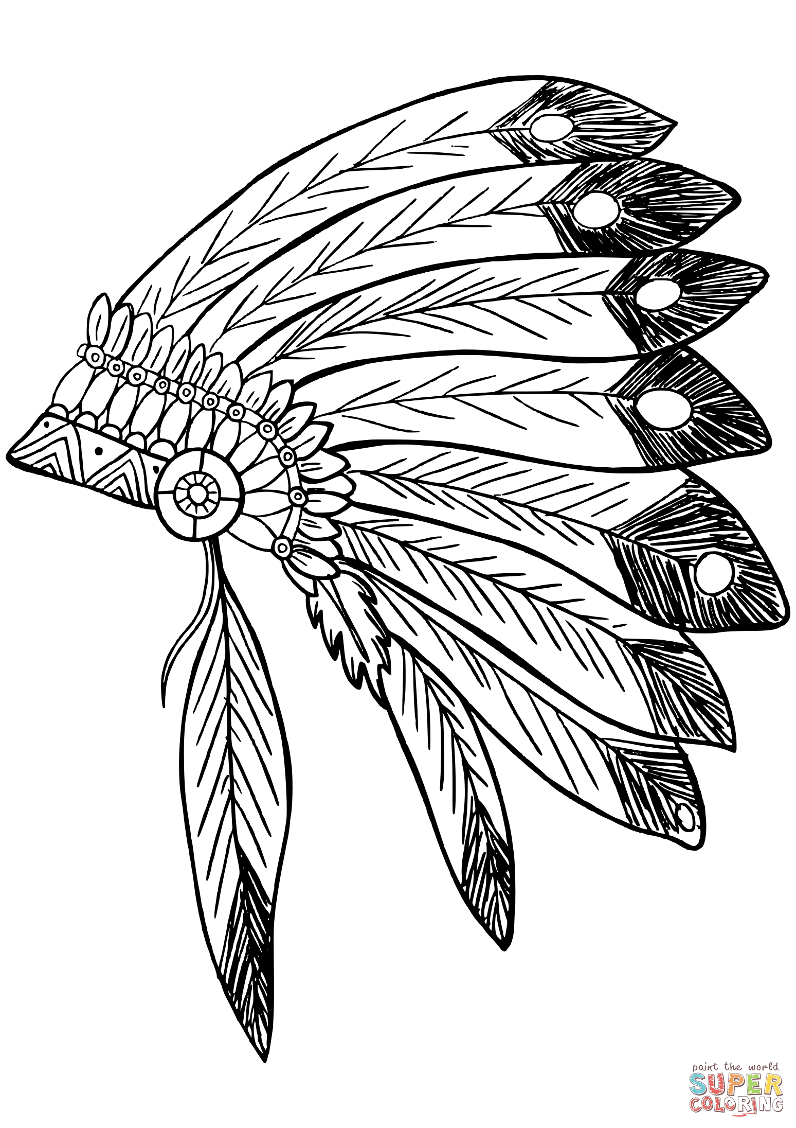 1548x2192 American Native Indian Feather Headress Coloring Page Free