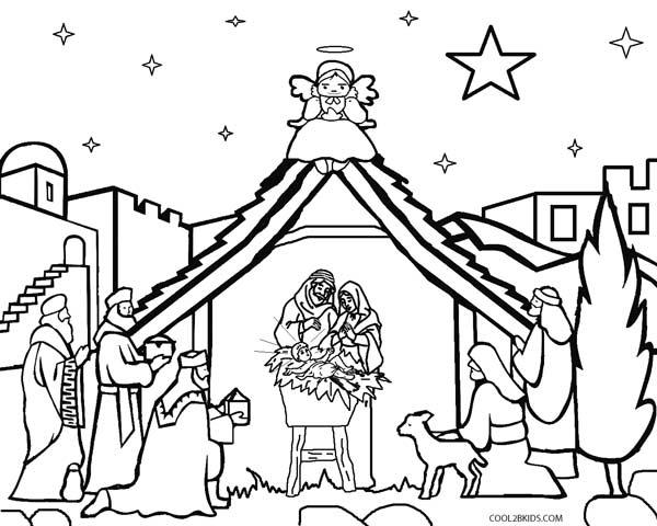 600x480 Nativity Scene Coloring Pages Preschool For Cure Draw Paint Kids