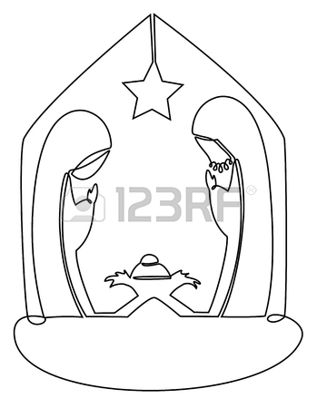 349x450 Nativity Scene With Holy Family One Line Drawing Royalty Free