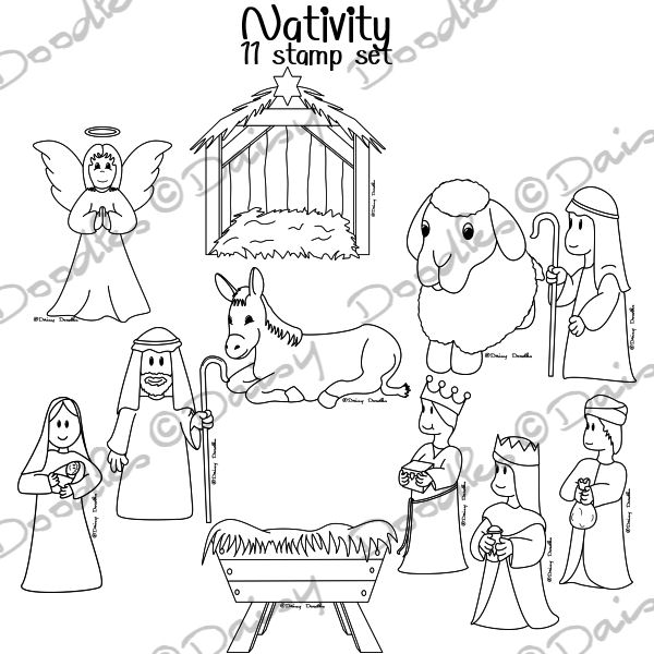 600x600 Coloring Pages Printable Manger Scene Christmas Nativity